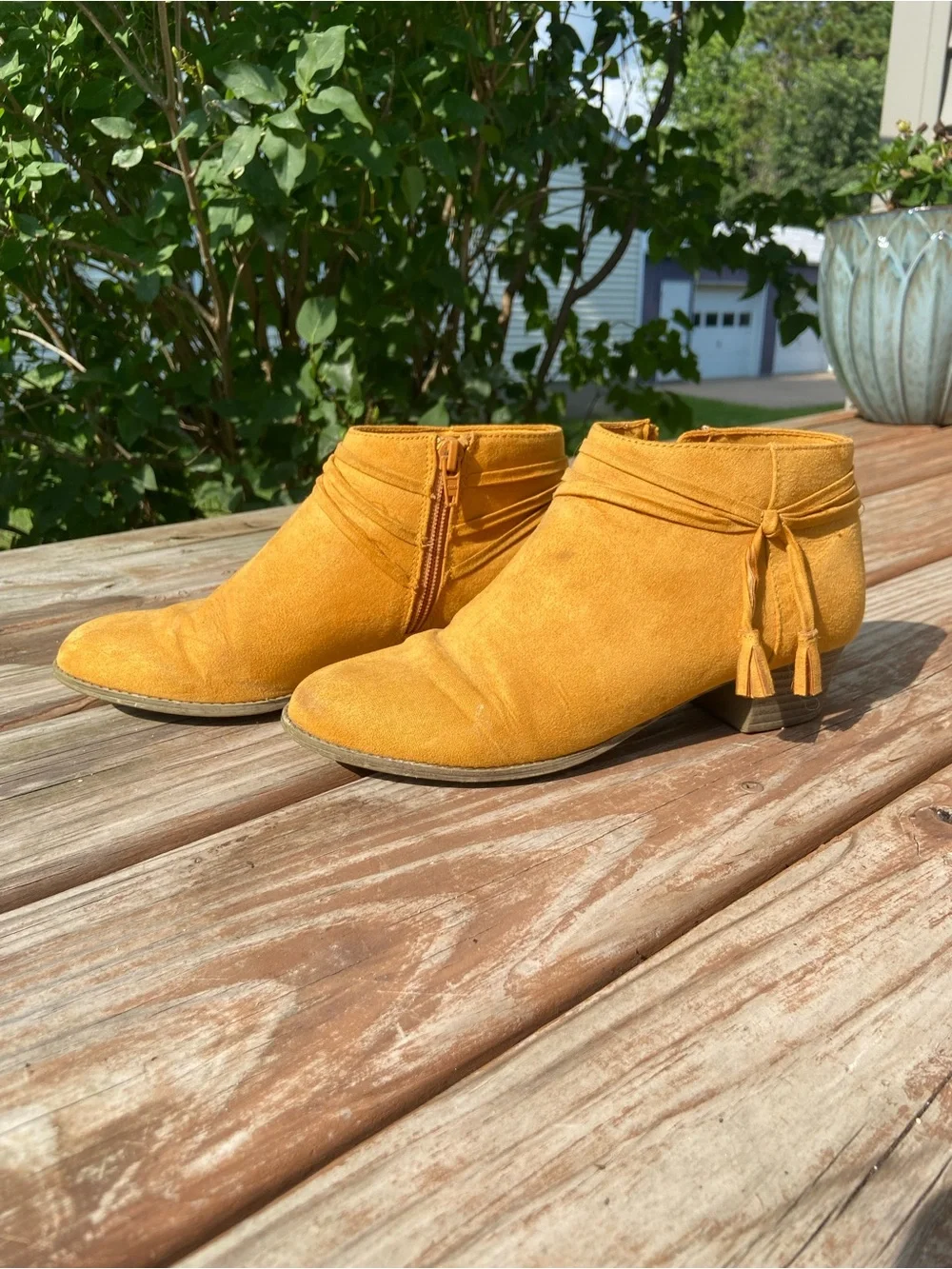 Old Navy Yellow Suede Ankle Booties with Tassel Detail